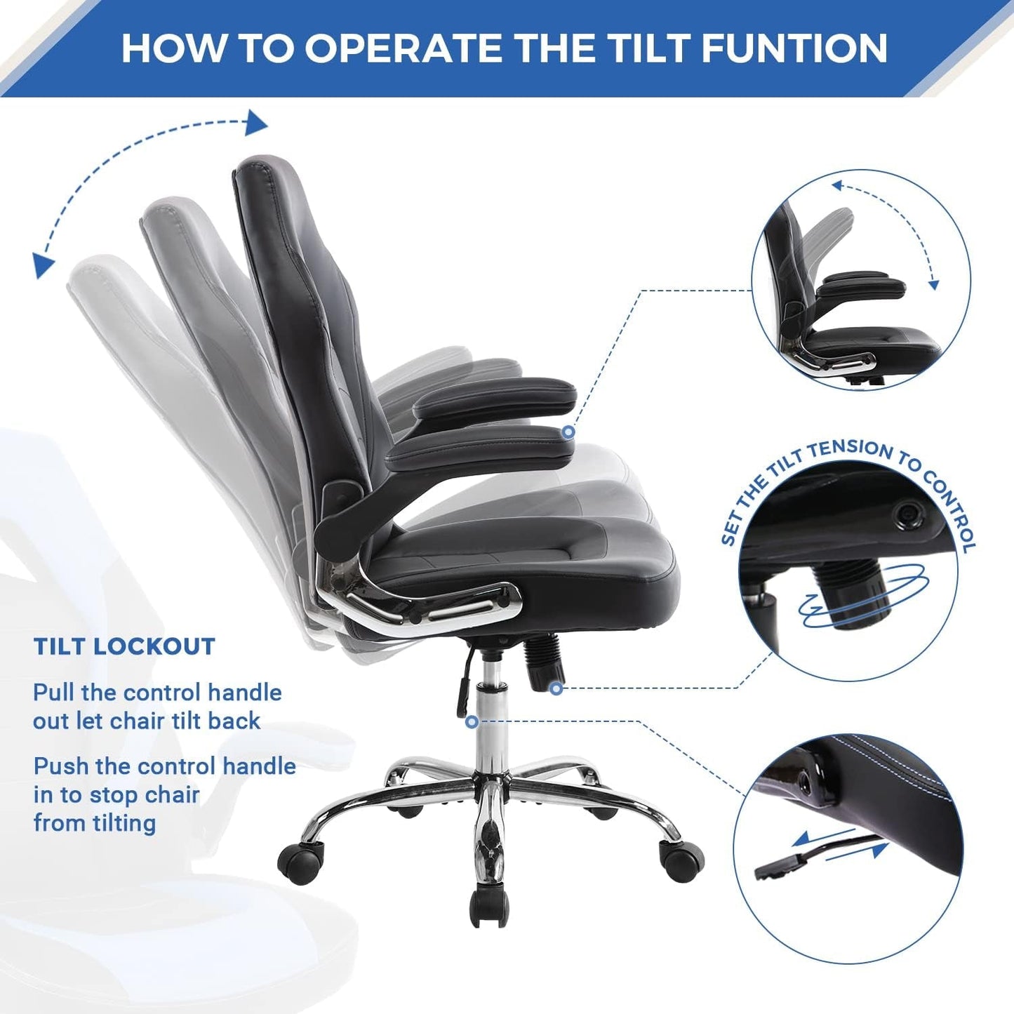Home Gaming Ergonomic Office Flip-Up Armrest and Height Adjustable