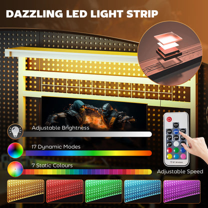 61.6 L Shaped Gaming Desk With Power Outlets & LED Lights, Computer Desk With Monitor Stand And CPU Shelf, White