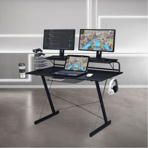 Techni Sport TS-200 Carbon Computer Gaming Desk With Shelving, Black