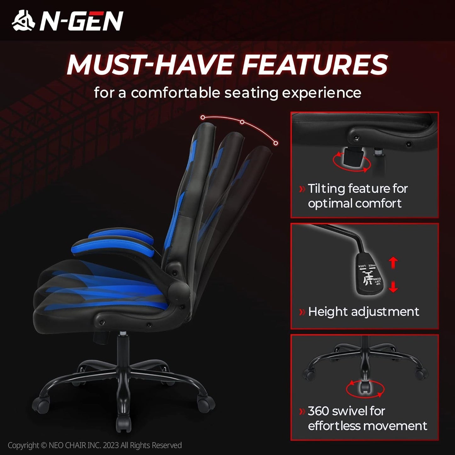 N-GEN Video Gaming Computer Chair Ergonomic Office Chair Desk Chair