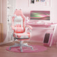 Cute Racing Gamer Chair, Faux Leather Gaming Chair With Footrest, Headrest And Lumbar Support