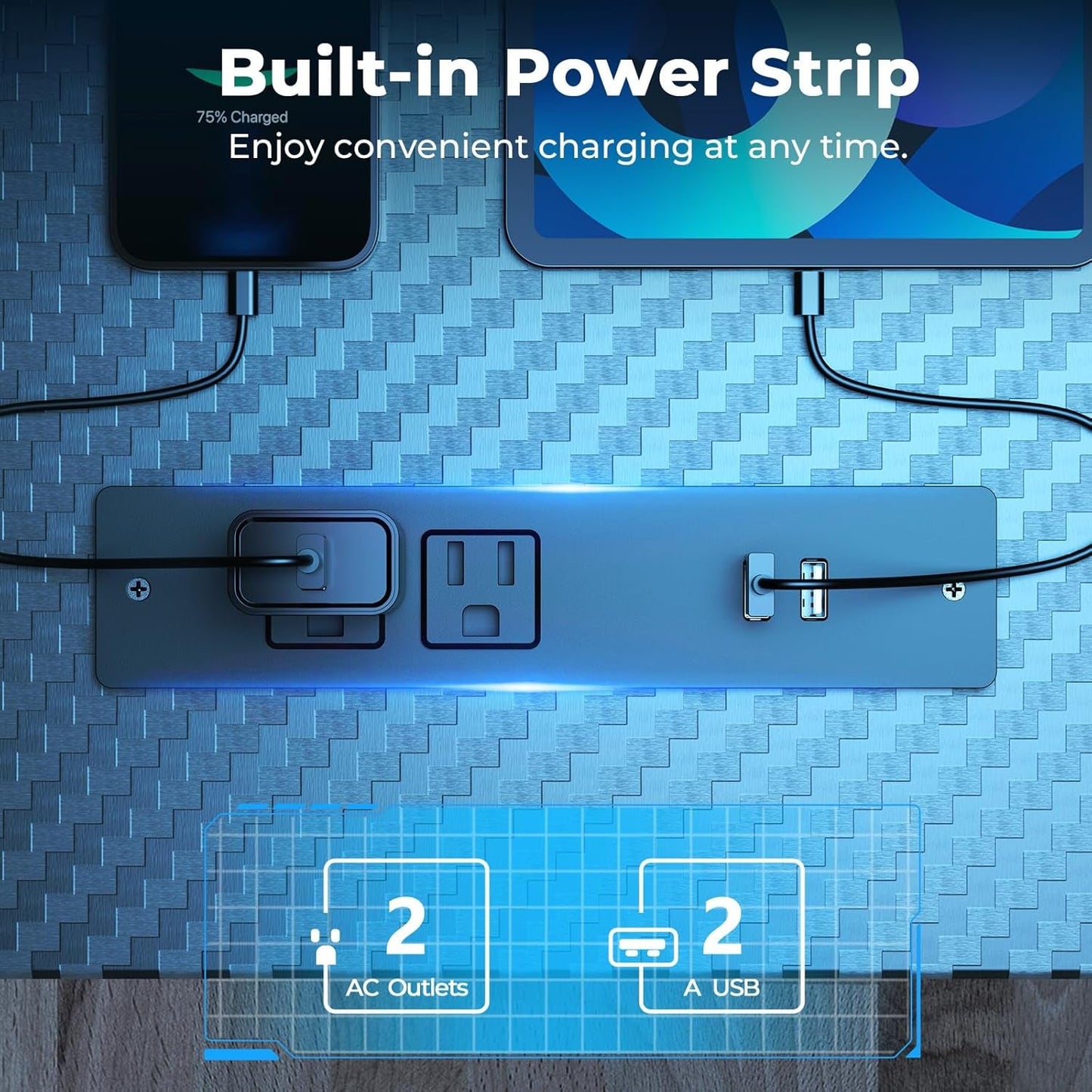 Gaming Desk with LED Lights & Power Outlets, 55 Inch Computer