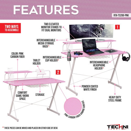 Techni Sport TS 200 Carbon Computer Gaming Desk With Shelving