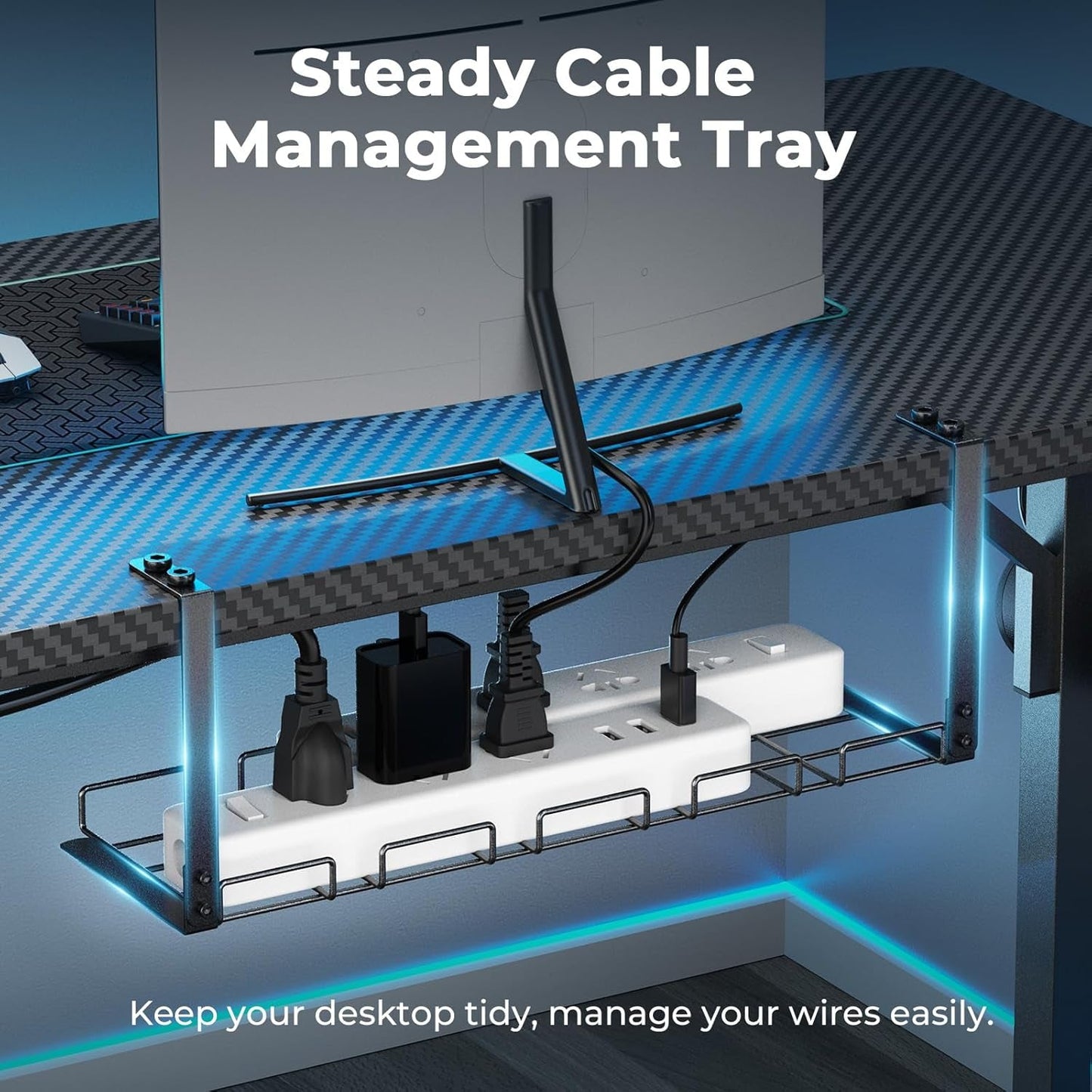 Gaming Desk with LED Lights & Power Outlets, 55 Inch Computer