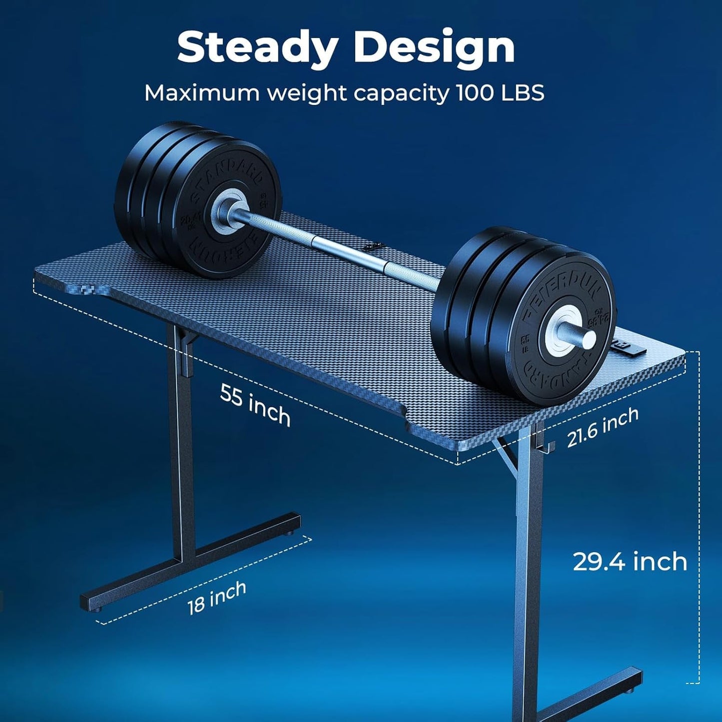 Gaming Desk with LED Lights & Power Outlets, 55 Inch Computer