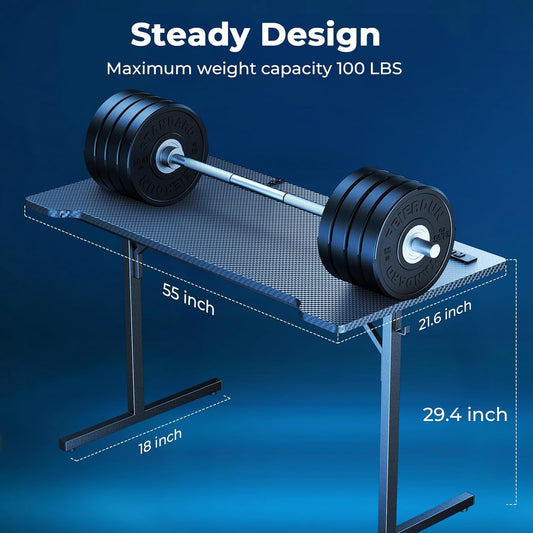 Gaming Desk with LED Lights & Power Outlets, 55 Inch Computer