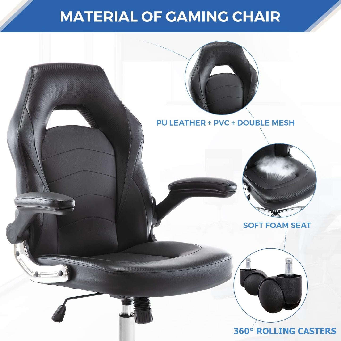 Home Gaming Ergonomic Office Flip-Up Armrest and Height Adjustable
